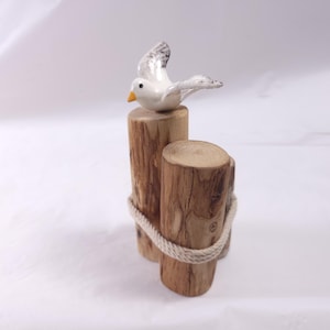 Seagull and Wooden Pier Figurine Vintage Beach Sea Decor