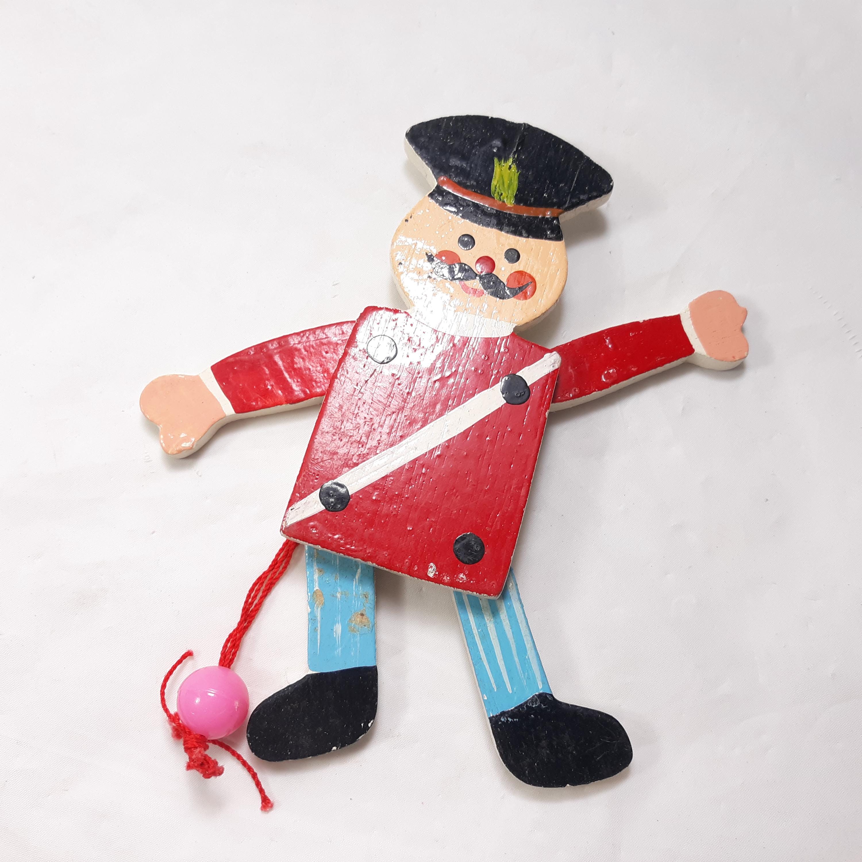Vintage Wooden String Puppet Wood Pull Toy Hand Painted Soldier ...