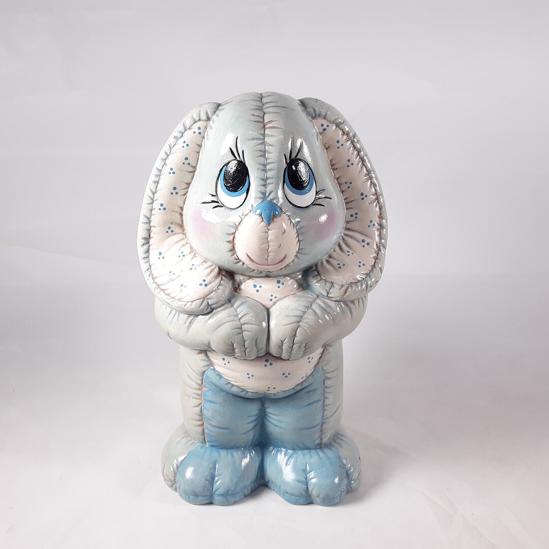 Vintage Bunny Rabbit Ceramic Patchwork Boho Blue Easter Spring Decor ...