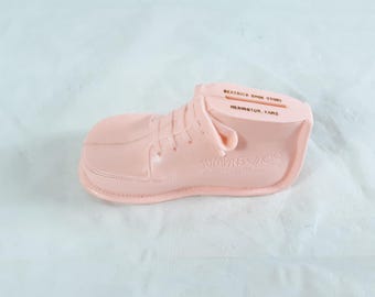 Vtg Plastic Baby Shoe Jumping Jacks Co Bank Beatrick Shoe Store Herington Kansas