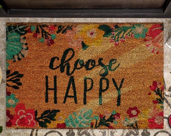 Choose Happy Doormat, Welcome Doormat, Spring Doormat, Farmhouse Decor, Bright Doormats, Housewarming Gift, Positive Vibes Welcome Mat