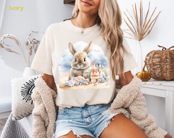 Camiseta Comfort Colors® con diseño de conejito, camiseta con estampado de conejito, camiseta kawaii de conejito, camiseta con estética pastel, regalo para amantes de los conejitos, camiseta con diseño de animalito para mujer