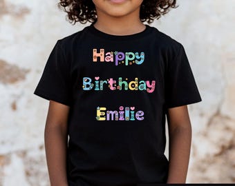 Girls Happy Birthday Shirt, Pastel Retro Birthday Party Tee, Toddler Birthday Outfit Tshirt, Cute Kids Floral Graphic, Girl Birthday Gift