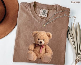 Comfort Colors Teddy Bear Shirt, Watercolor Bear Shirt, Trendy Bear Tee, Bear Lover, Cozy Winter Gift, Cute Cozy Bear Tee, Cute Aesthetic Te