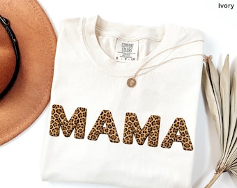 Comfort Colors® Leopard Mama Shirt, Mama Shirt, Mothers Day gift, New Mama gift, Funny Mom gift, Mama Shirt, Pregnancy Announcement Shirt