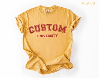 Camiseta universitaria personalizada Comfort Colors, camiseta universitaria personalizada para hombres y mujeres, camiseta con el nombre de la escuela personalizada, regalo de graduación, camiseta de hermandad