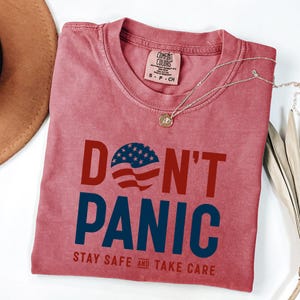 Camiseta "No entres en pánico", Camiseta "Mantente a salvo, cuídate", Camiseta "Colores cómodos", Camiseta gráfica patriótica, Camiseta divertida y motivadora, Regalo para ella