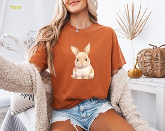 Camiseta Comfort Colors® con diseño de conejito, camiseta minimalista con estampado de conejito, camiseta estética de conejito kawaii, ropa cottagecore, regalo para amantes de los conejitos