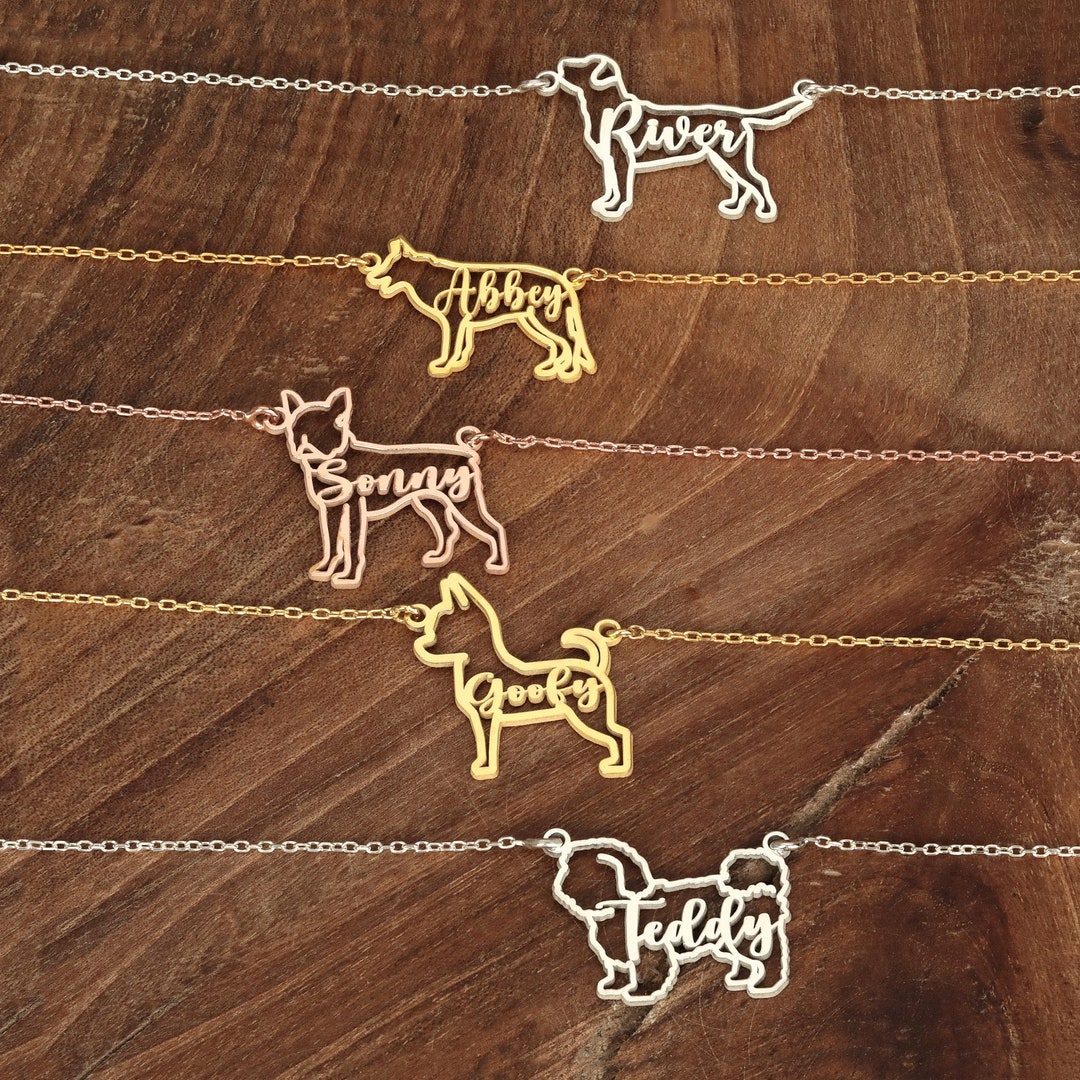 Custommade Dog Name Necklace in Gold Celebratory Pet Jewelry, Ideal