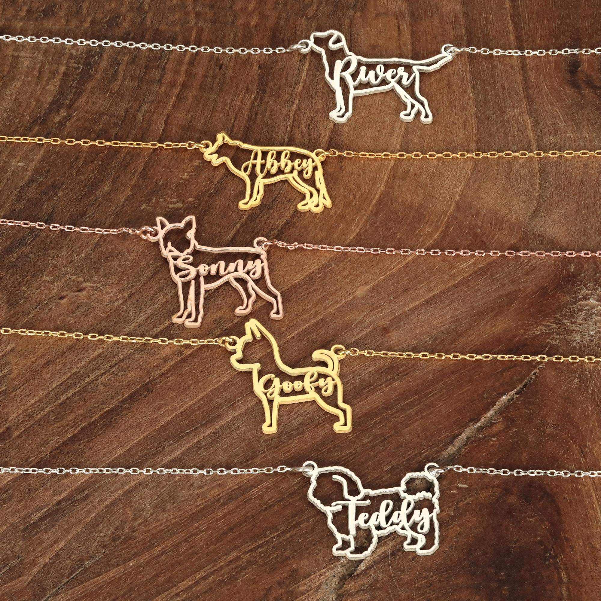 Custommade Dog Name Necklace in Gold Celebratory Pet Jewelry, Ideal