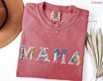 Comfort Colors® Personalized Mama Shirt With Kids Names Faux Embroidery Effect Mama Gift For Mothers Day Custom Mom Gift,Not Real Embroidery