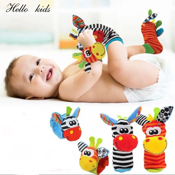 Set of 4 Baby Socks and Wrist Rattles