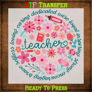 Teacher Appreciation DTF Transfer Ready to Press, Teacher Heat Transfer for Shirts, Trendy Teacher UV DTF Sticker, End Year Teacher Gift