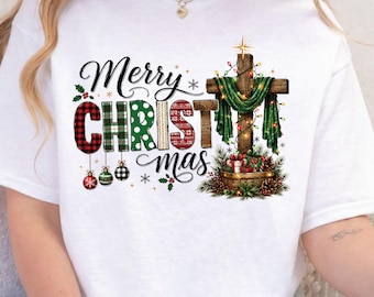 Christmas Faith Cross T-Shirt, Buffalo Plaid Religious Tee