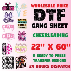Cheer Gang Sheet, Cheer Mom DTF Transfer Premade Gangsheet, Sarcastic Mom Ready to press Transfer 22x60 Cheer Theme Heat Transfer Tees