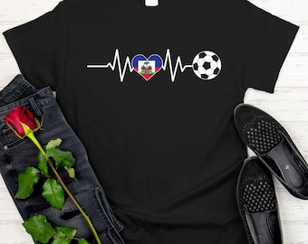 Haiti Soccer Heart T Shirt, 2026 Football World Cup Fan Tees, Haitian Flag Game Day Apparel, Soccer Lover Gifts, Les Grenadiers Support Tops