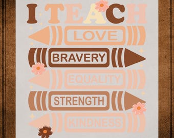 Melanin Teacher Crayons DTF Transfer ready to Press Teach Love Inspire Heat Transfer for Shirts Retro Bookworm UV Sticker Book Lover Gift