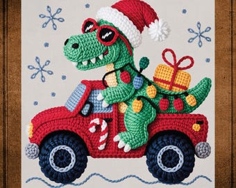 Christmas Crochet Yarn Dinosaur DTF Transfer ready to Press Christmas Heat Transfer Christmas Crochet Yarn for Shirts