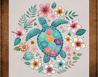 Summer Sea Turtle DTF Transfer Ready to Press, Floral Turtle Heat Transfer for Shirt, Turtle Summer Turtle Iron on Transfer