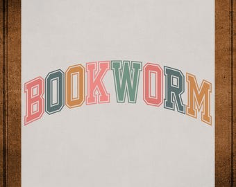Transferencia DTF de Bookworm lista para imprimir, transferencia de calor para lectura de libros de profesores para camisetas, calcomanía UV retro de Bookworm, regalo para amantes de los libros