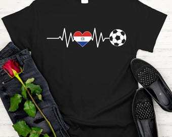 Paraguay Soccer Heart T Shirt, 2026 Football World Cup Fan Tees, Paraguayan Flag Game Day Apparel, Soccer Lover Gifts, La Albirroja Tops