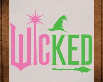 Wicked DTF Transfer Broadway Witch Hat Pink Green for Sweatshirts T Shirts Tumblers Mugs Glass UV Print Decal