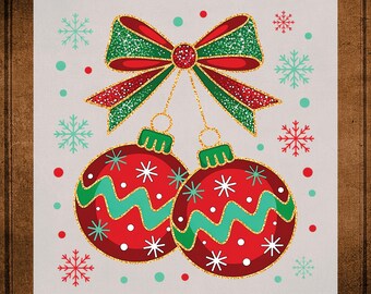 Christmas Cherries Bow DTF Transfer Ready to Press, Funny Xmas Heat Transfer For Shirts, Holiday Couple For Mug Tumbler