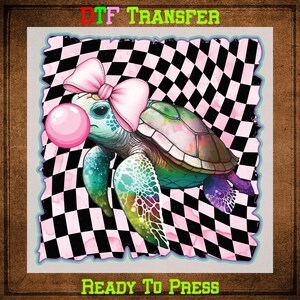 Turtle DTF Transfer Ready to Press, Cute Sea Turtle Heat Transfer for Shirts, Turtle Girly Bow UV DTF Sticker, Turtle Dtf Film