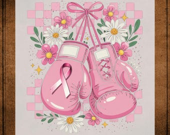 Breast Cancer Awareness DTF Transfer ready to Press: Coquette Boxing Gloves Heat Transfer For Shirts, Pink UV Sticker Print