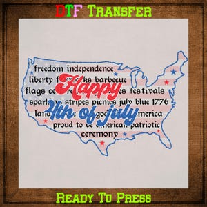 America Map 4th of July DTF Transfer Ready to Press, 4th of July Heat Transfer for Shirts, Fourth of July UV DTF Sticker
