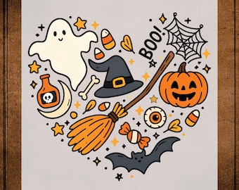 Halloween Doodle DTF Transfer ready to Press, Fall Season Heart Heat Transfer Shirts, Halloween Doodles