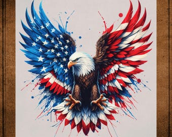 Patriotic Eagle Dtf Transfer Ready to Press, American Flag Wings Heat Transfer for Shirts, USA Eagle UV Sticker, USA Flag Iron on Transfer