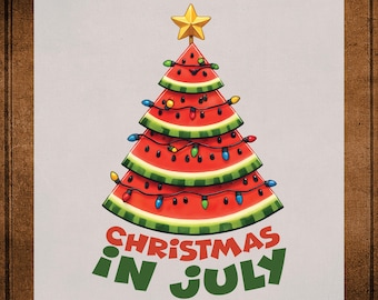 Christmas In July Watermelon DTF Transfer Ready to Press, Christmas In Summer Santa Heat Transfer for Shirts, Christmas UV DTF Sticker