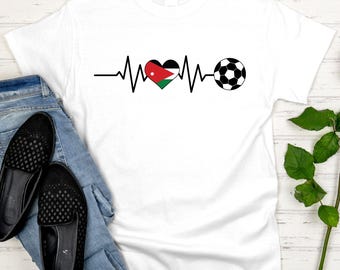 Jordan Soccer Heart T Shirt, 2026 Football World Cup Fan Tees, Jordanian Flag Game Day Apparel, Soccer Lover Gifts, Al-Nashama Support Tops