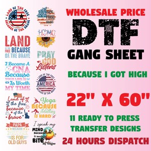 Memorial Day Gang Sheet, American Memorial Day DTF Transfer Premade Gangsheet, Patriotic Ready to press Transfer 22x60 Heat Transfer Tees