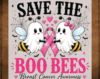 Save the Boo Bees Breast Cancer Awareness DTF Transfer, Ghost Bee Halloween