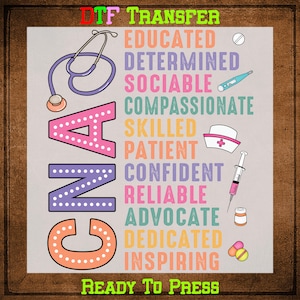 CNA DTF Transfer Ready To Press, Certified Nursing Assistant Heat Transfer For Shirts, Nurse Uv DTF Sticker, Nurse Student Iron On Transfers