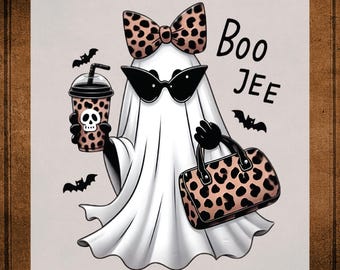 Halloween Boo Jee Ghost DTF Transfer ready to Press, Halloween Heat Transfer for Shirts, Halloween Boo Jee Ghost UV Sticker Gifts