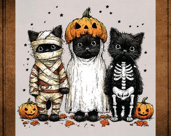 Halloween Cat DTF Transfer ready to Press, Halloween Spooky Cat Teacher Heat Transfer for Shirts, Funny Halloween UV Sticker