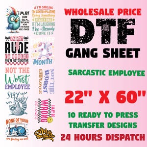 Sarcastic Gang Sheet, Sarcastic DTF Transfer Premade Gangsheet, Sarcastic Ready to press Transfer 22x60 Sarcastic Theme Heat Transfer Shirts