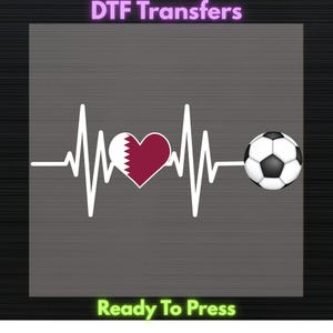 Qatar Soccer Heartbeat DTF Transfer Ready to Press Qatar Flag Heart UV DTF Sticker Qatari Football Heat Transfer for Shirts