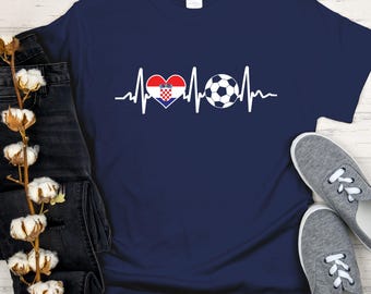 Camiseta de fútbol de Croacia con forma de corazón, camisetas para aficionados del Mundial de Fútbol 2026, ropa con la bandera croata para el día del partido, regalos para amantes del fútbol, camisetas de apoyo a la selección croata.