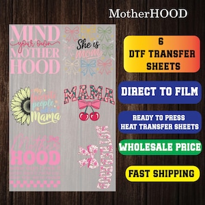 Motherhood DTF Transfers Ready to Press, Mom Life Ready to Press Heat Transfers, Mama Design Premade Gang Sheet Iron on Transfers