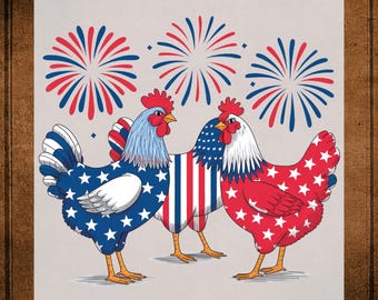 Patriotic USA Chicken DTF Transfer Ready to Press, America, Independence Day Heat Transfer for Shirts, Fourth of July UV Dtf Sticker