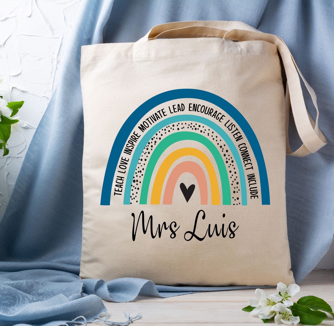 Personalised Teacher Bag - Rainbow Tote Bag - Custom Teacher Tote Bag ...