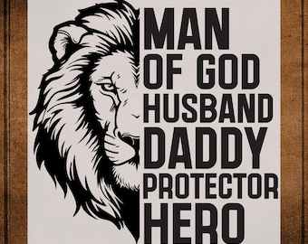 Man Of God DTF Transfer Ready To Press, Lion Cross Dad Heat Transfers for Shirt, Christian Dad UV DTF Transfer, Husband Iron on Transfer
