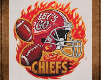 Chiefs Let Go DTF Transfer ready to Press, Fiery Football Heat Transfer for Shirts, Football  Chiefs Iron on Transfer for Tee