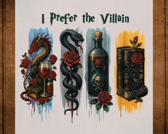 I Prefer the Villain Book DTF Transfer Ready to Press, Dark Romance Book Heat Transfer for Shirt, Bookish UV Sticker, Reading Iron Transfer