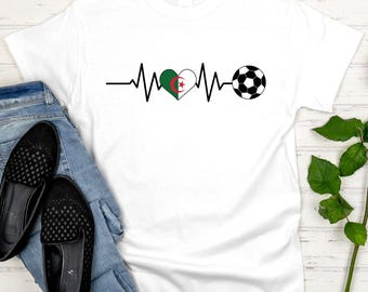 Algeria Soccer Heart T Shirt, 2026 Football World Cup Fan Tees, Algerian Flag Game Day Apparel, Soccer Lover Gifts, Les Fennecs Support Tops