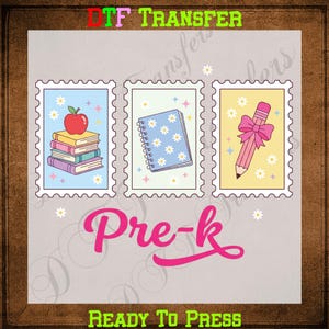 Pre-K Cute Postage Stamps Apple Notebook Pencil DTF Transfer Ready to Press Cursive Script Heat Transfer for Shirts Student Kids UV Sticker